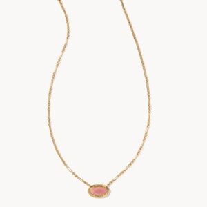 Kendra Scott Elisa Vintage Gold Short Pendant Necklace in Blush Pink Quartzite